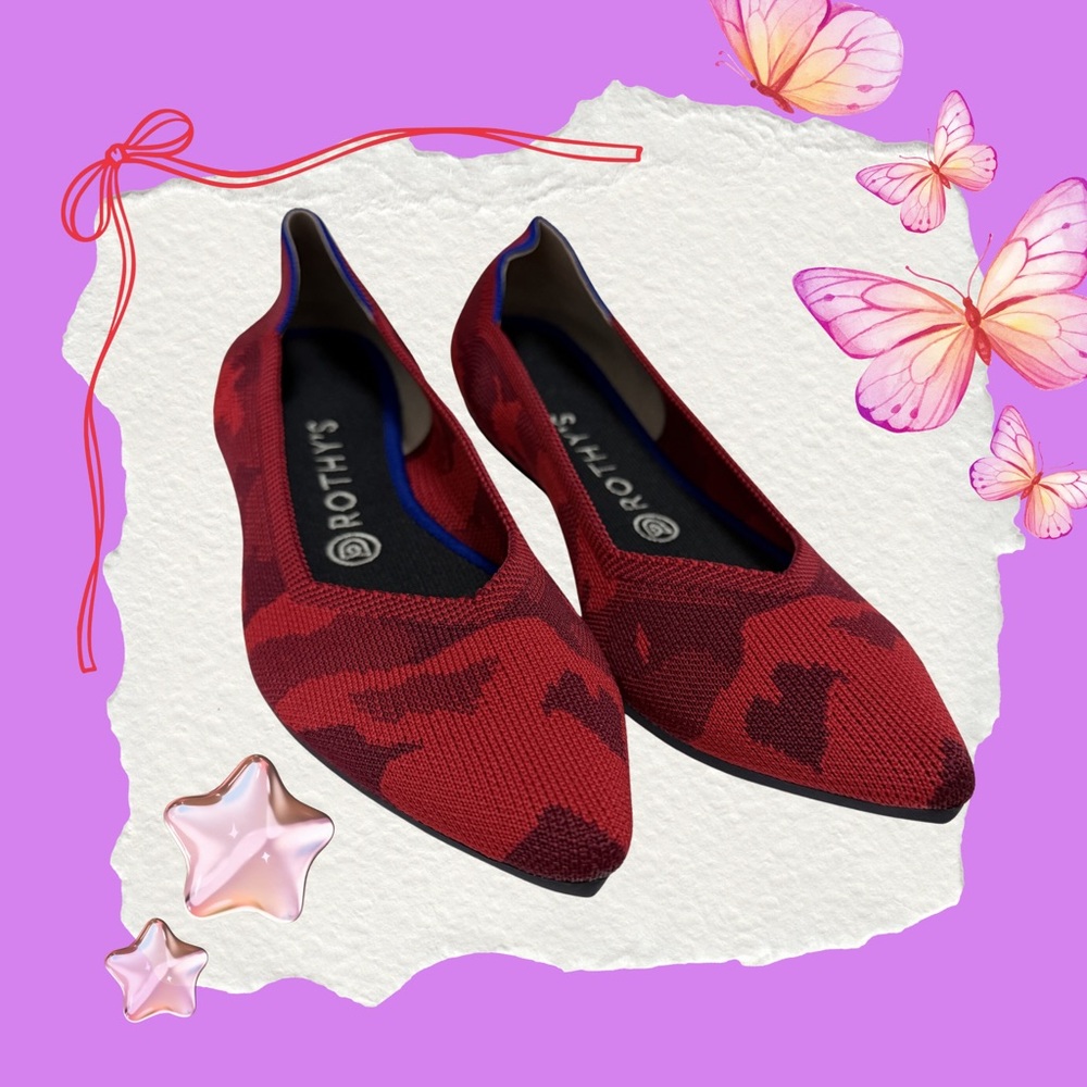 Rothy’s Red Camo Pointed Flat